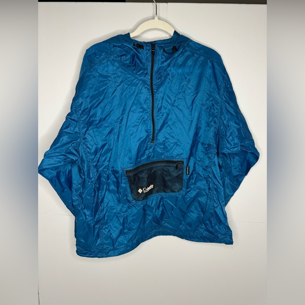 Columbia Women's Packable 1/2 Zip Windbreaker Jacket Blue Mesh Hooded L LL